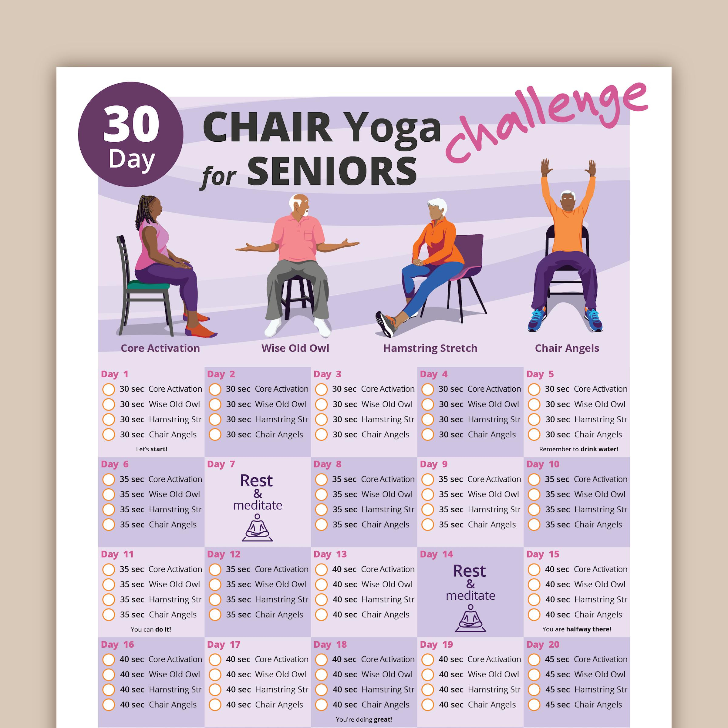 30-Day Chair Yoga Challenge For Seniors: Printable Home Workout in Free Chair Yoga For Seniors Printable