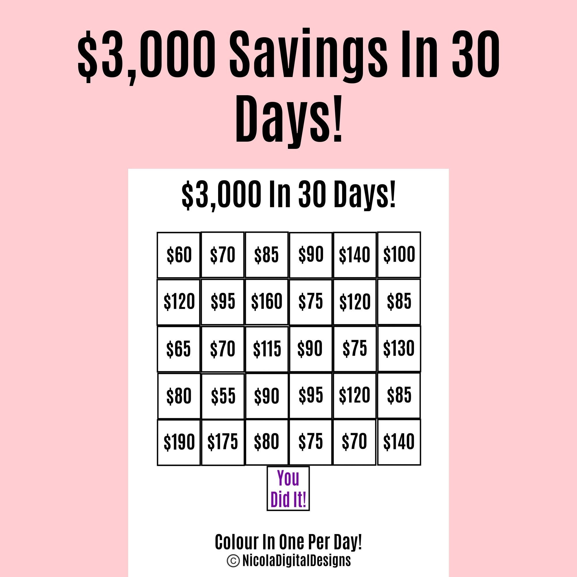 3,000 Money Saving Challenge Printable / Save 3,000 In 30 Days with regard to 30 Day Money Saving Challenge Printable