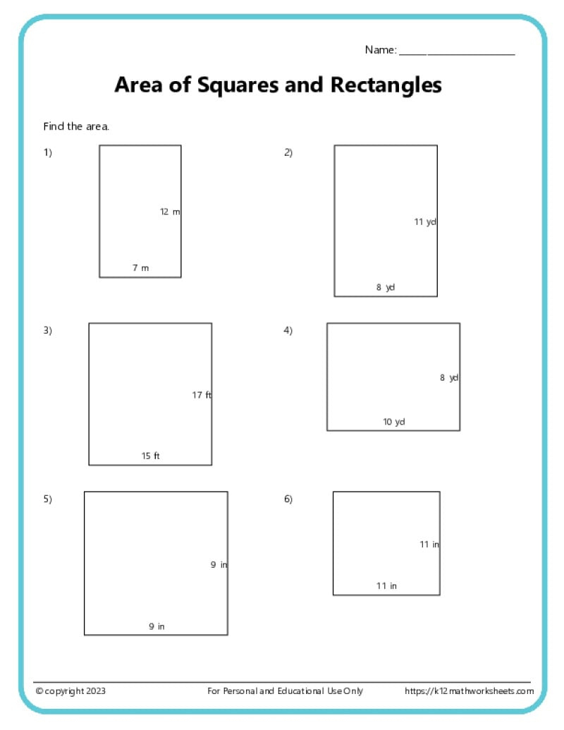 3Rd Grade Area And Perimeter Worksheets - K12 Math Worksheets within Area of Square Worksheets Printable