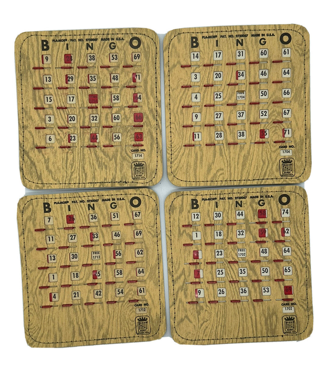 4) Vintage Numbered Pla-Mor Bingo Cards King Shutter Stitched within Bingo Cards For Sale