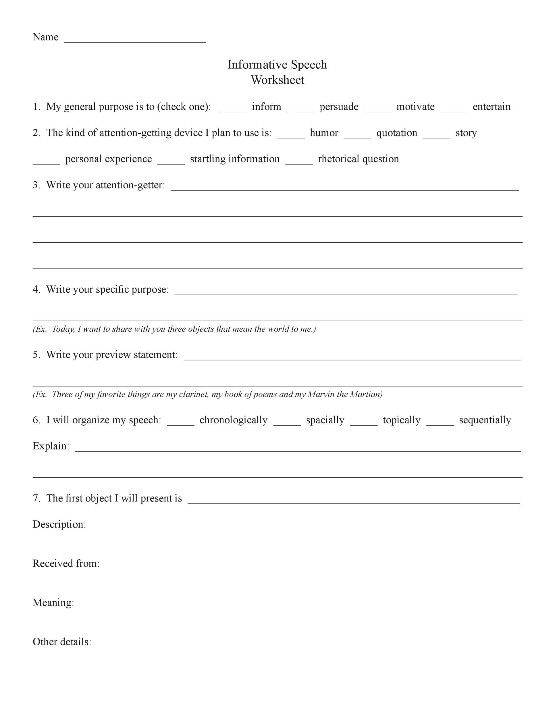 43 Informative Speech Outline Templates &amp;amp; Examples within Public Speaking Worksheets Printable