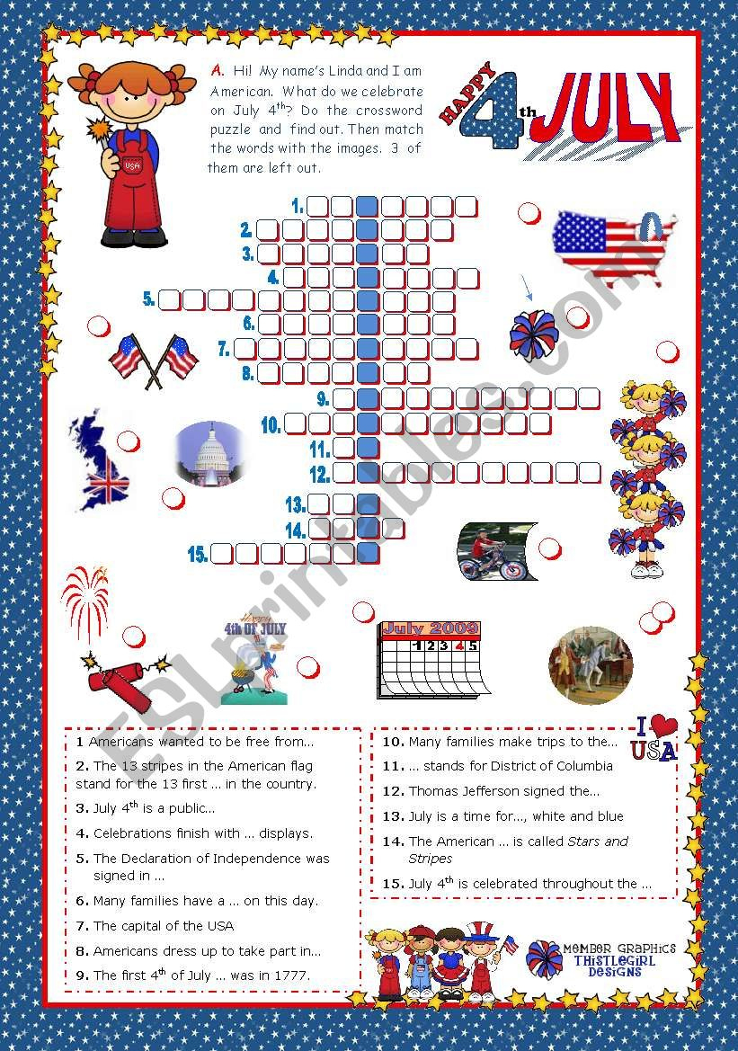 4Th Of July - Happy Birthday America! - Crossword Puzzle For regarding 4th July Crossword Puzzle Printables