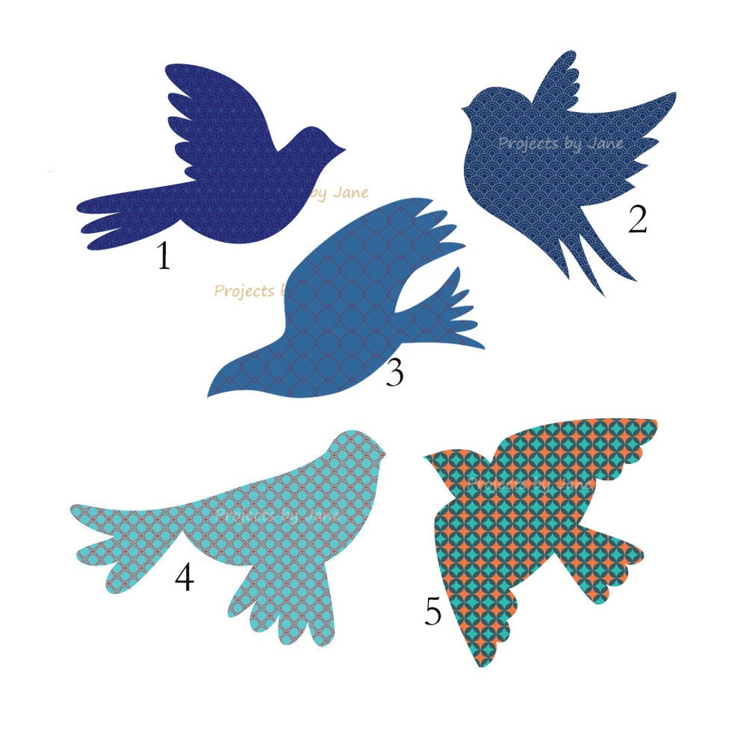 5 Flying Birds Applique Template | Pdf Applique Pattern | Applique Template - Etsy.de for Printable Bird Applique Pattern