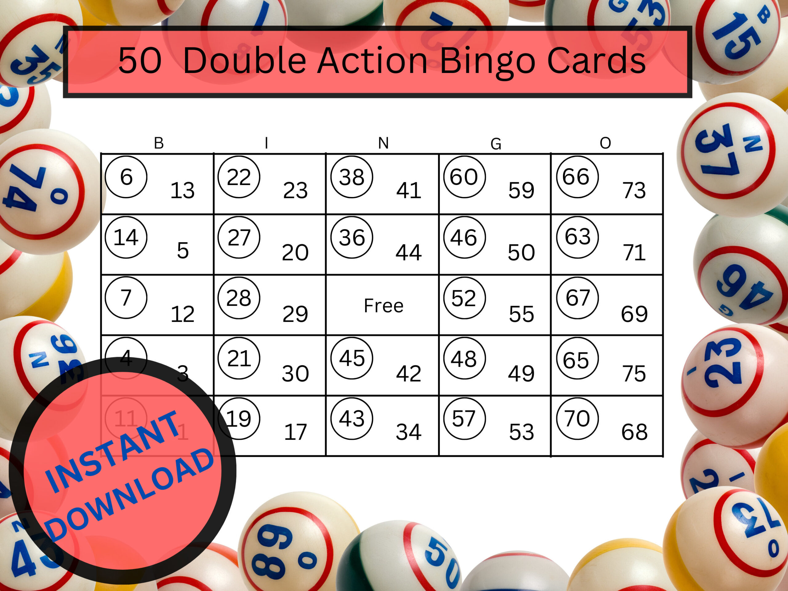 50 Bingo Cards Double Action Cards - Etsy with Double Action Bingo Card