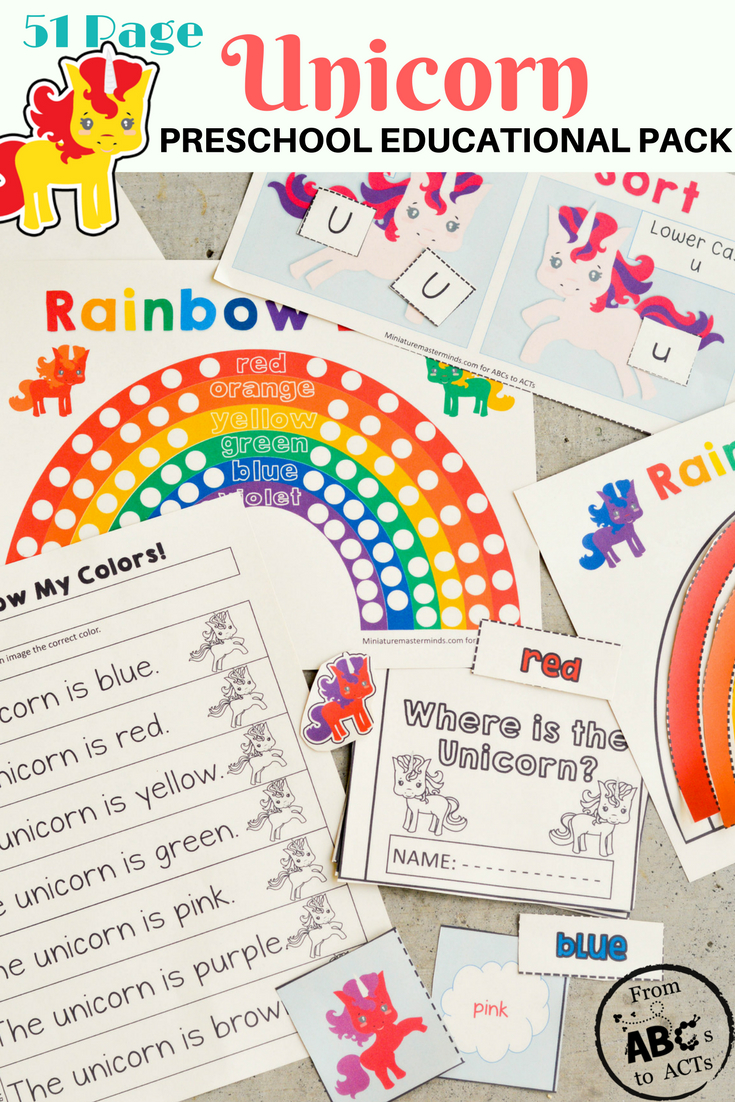51 Page Unicorn Preschool Educational Pack - From Abcs To Acts with regard to From Abcs To Acts Free Printables