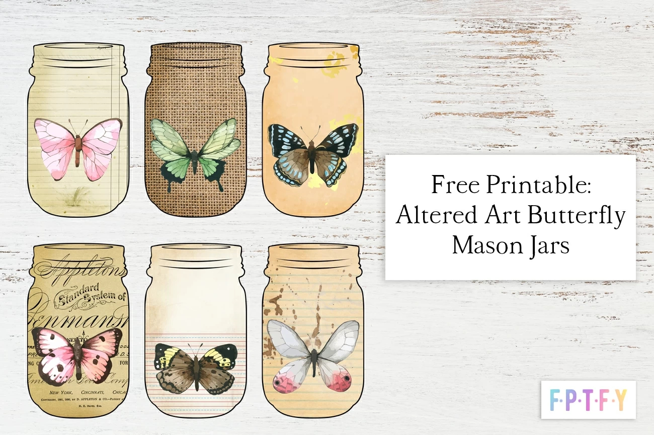 6 Free Printable Altered Art Butterfly Mason Jars - Free Pretty in Mason Jar Free Printable