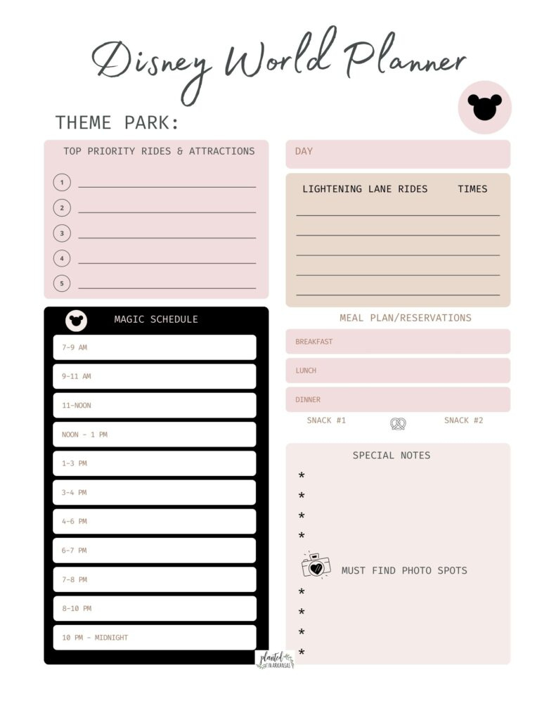 7 Day Disney World Itinerary With Free Disney Planning Printables within Disney World Free Printables