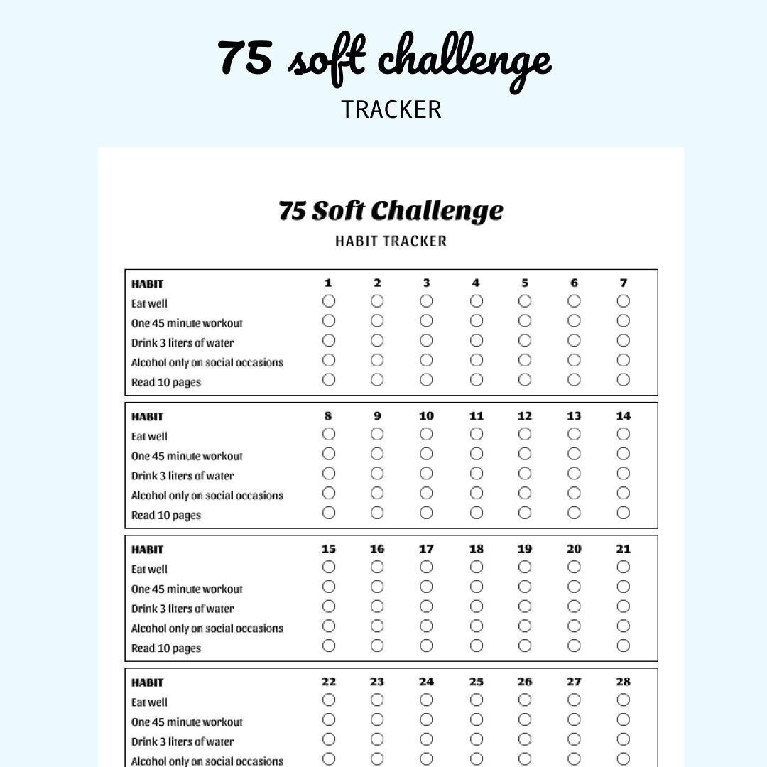 75 Soft Challenge Tracker Vorlage - Printable / Digitaler Download / Ipad - Etsy.de intended for 75 Soft Challenge Tracker Printable Free