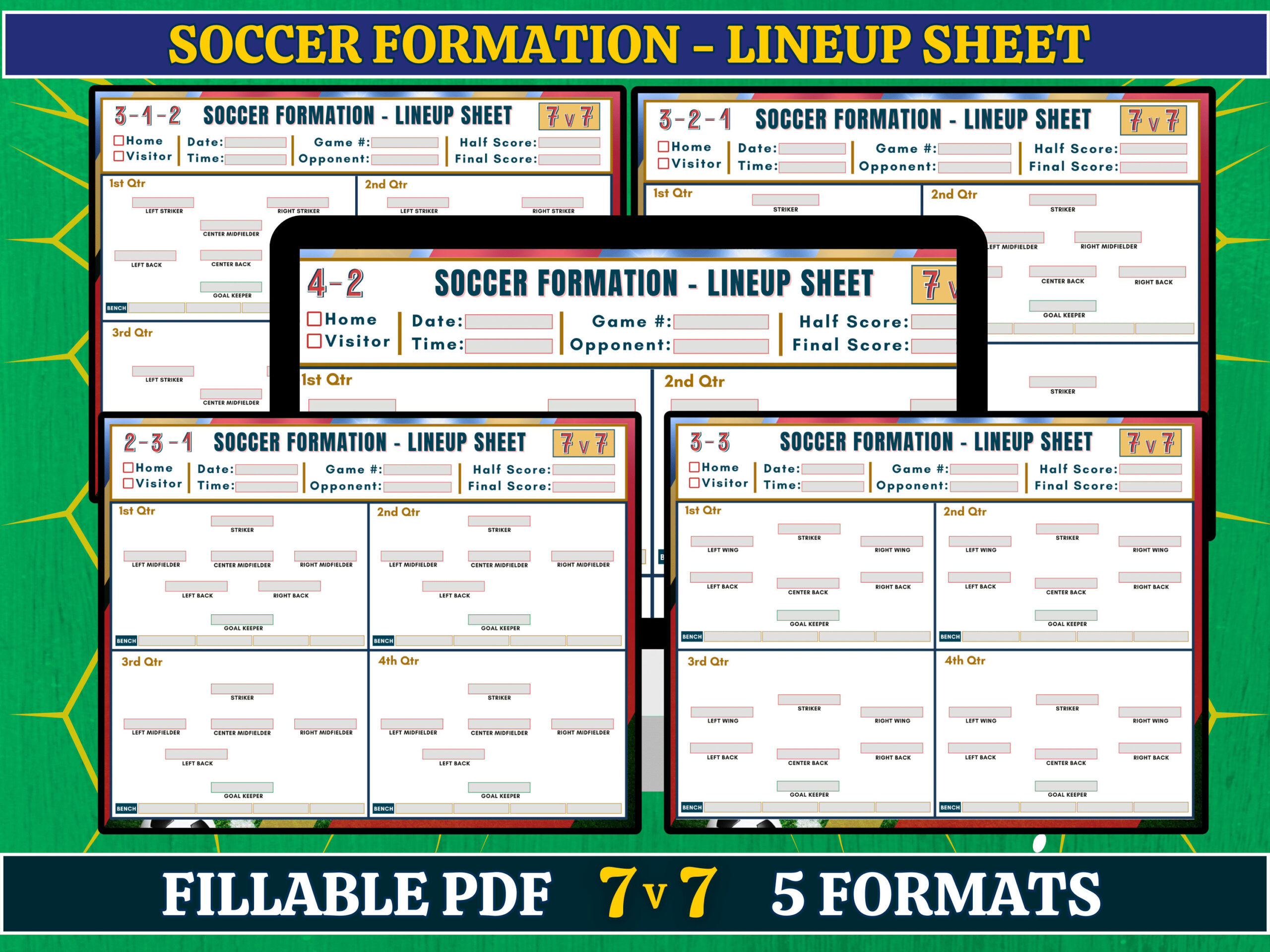 7V7 Soccer Formation Lineup Sheet, Editable Pdf, Soccer Training for 7v7 Soccer Formations Printable