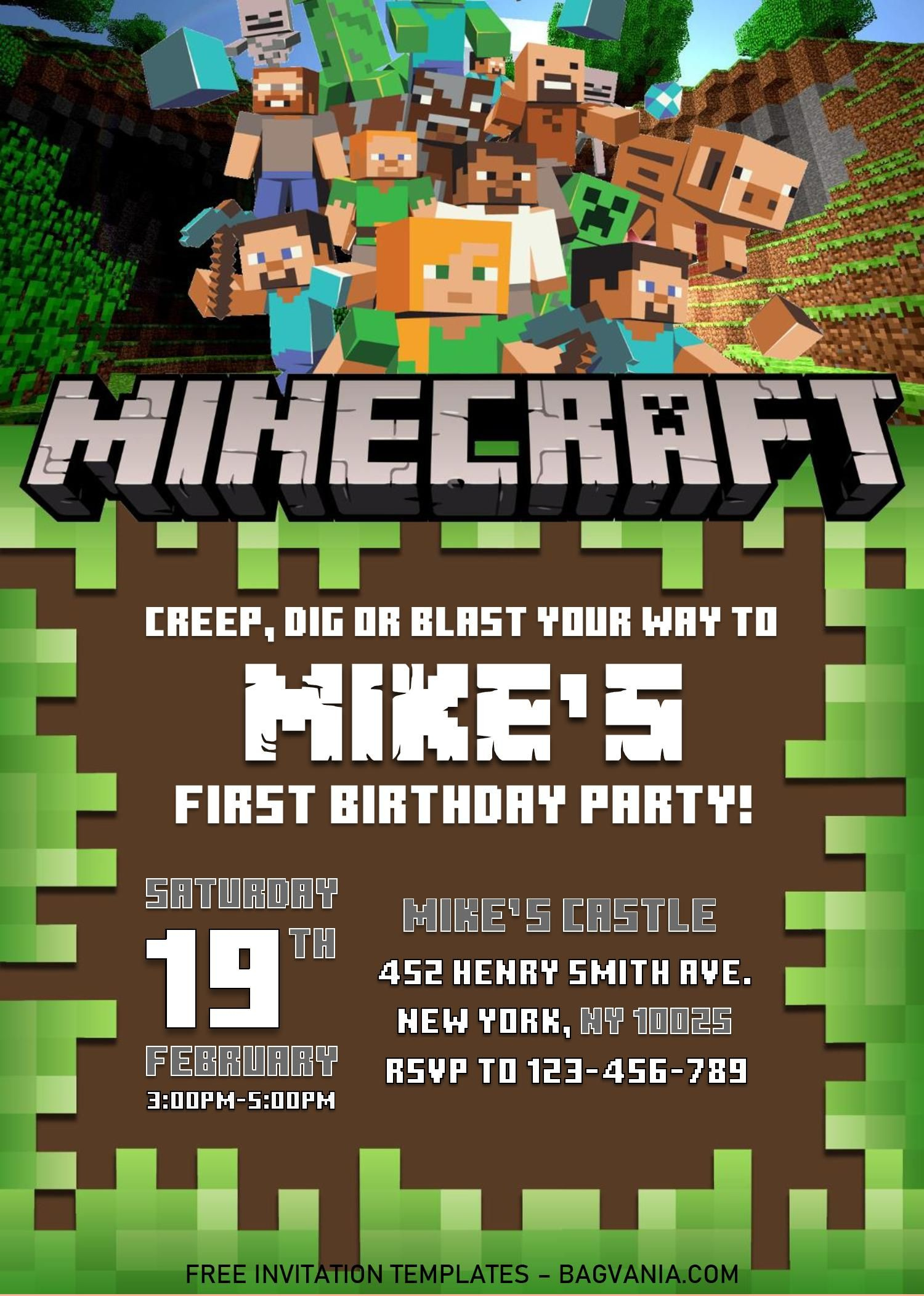 8 Minecraft Birthday Invitations Ideas | Minecraft Birthday in Downloadable Free Printable Minecraft Birthday Invitations