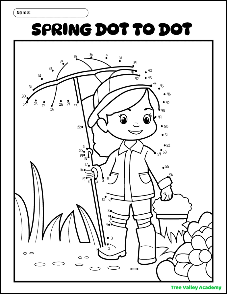 8 Spring Connect The Dots Coloring Pages - Tree Valley Academy for Spring Dot to Dot Free Printables