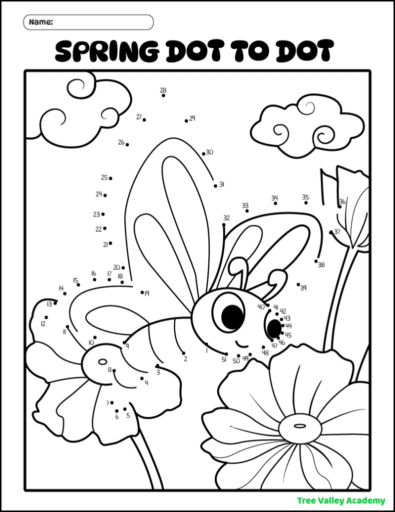 8 Spring Connect The Dots Coloring Pages - Tree Valley Academy in Spring Dot to Dot Printables