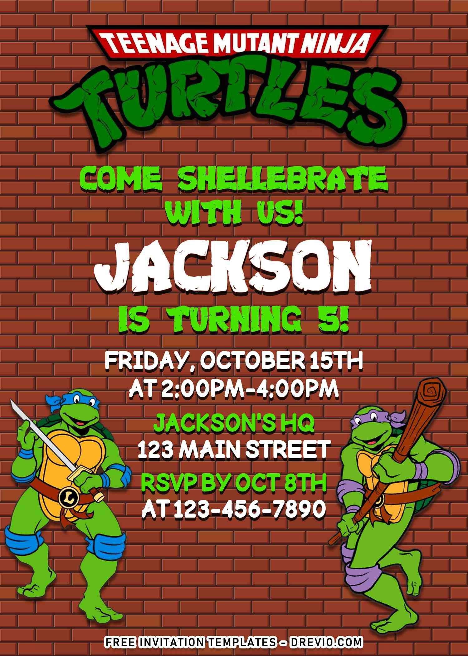 8+ Totally Awesome Teenage Mutant Ninja Turtles Invitation Templates with regard to Free Printable Ninja Turtle Invitations