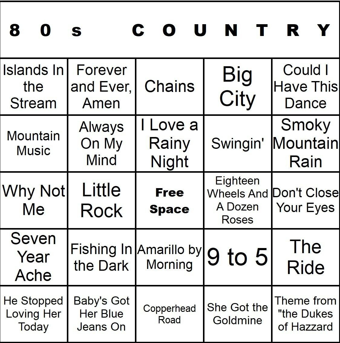 80S Country 100 Music Bingo Cards Printed And Laminated With in Music Bingo Cards Generator