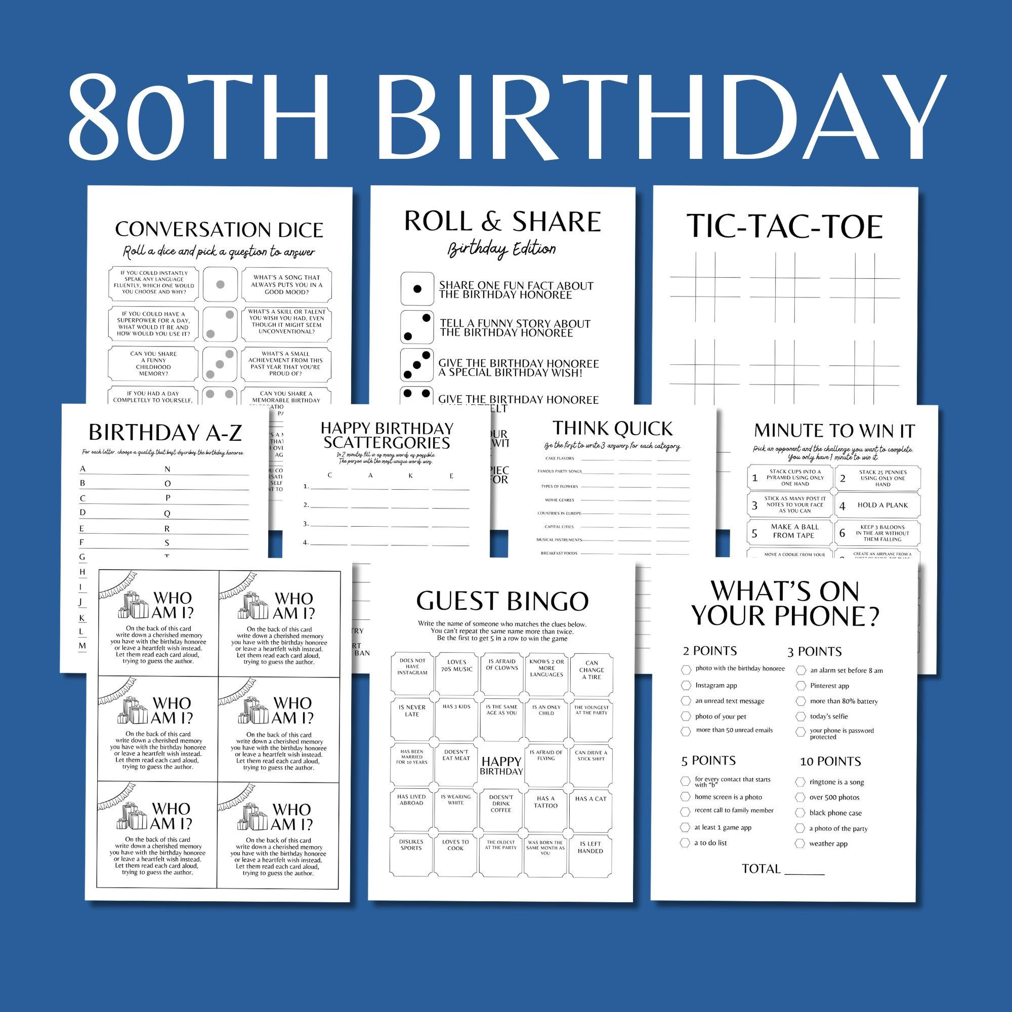 80Th Birthday Games Bundle, Born In 1945 Party Decorations, 80Th with Free Printable Games For 80th Birthday Party