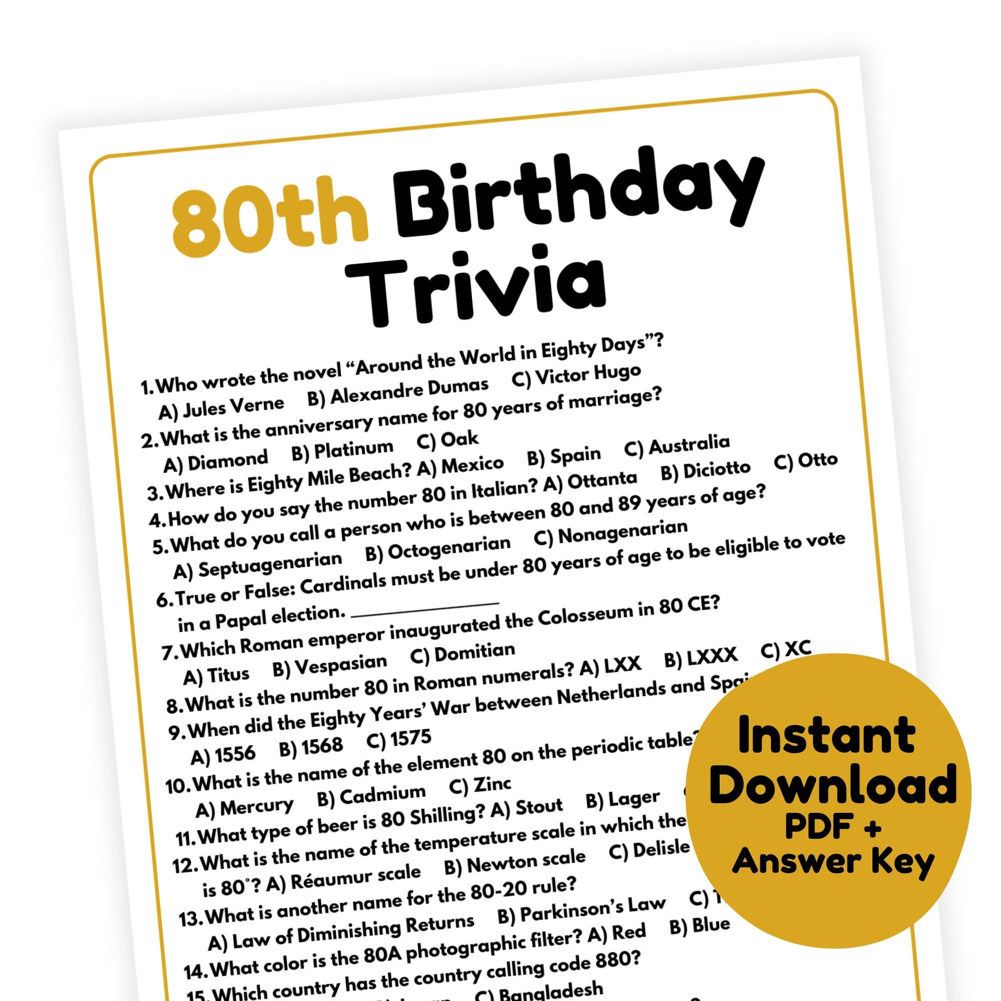 80Th Birthday Trivia Game: Printable Party Activity (Pdf) - Etsy within Free Printable Games For 80Th Birthday Party
