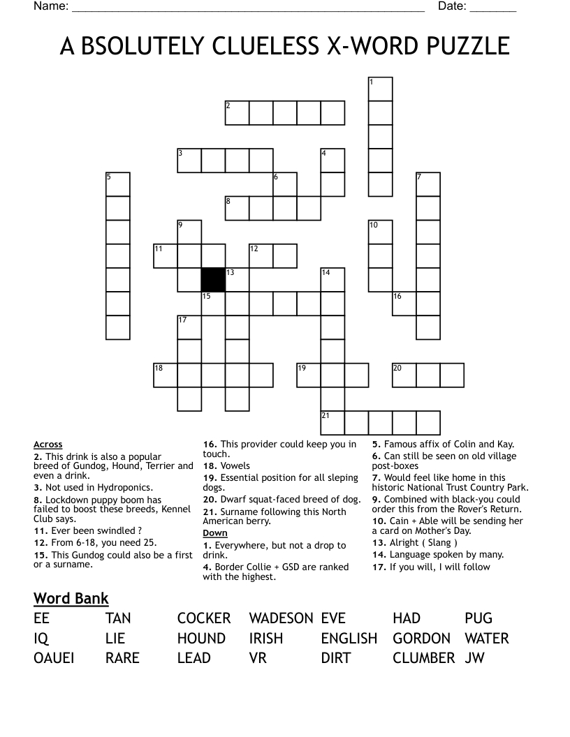 A Bsolutely Clueless X-Word Puzzle Crossword - Wordmint with regard to Clueless Crossword Puzzles Printable