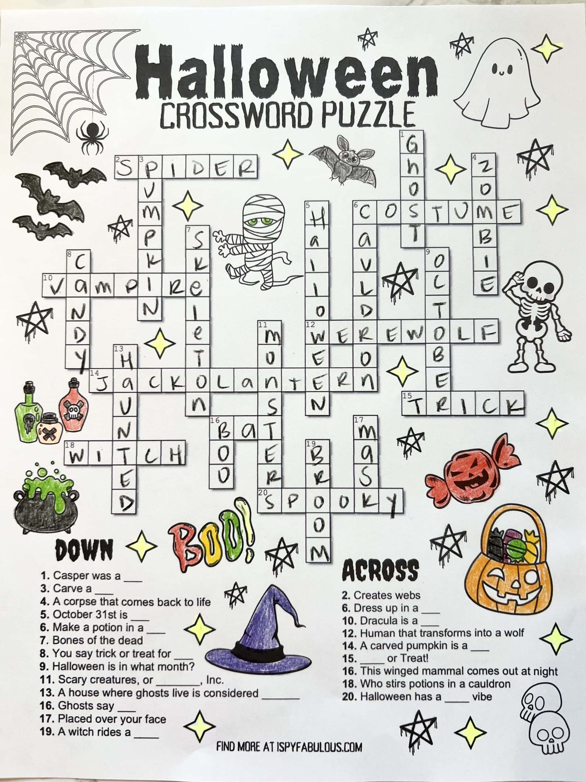 A Kid-Friendly Halloween Crossword Puzzle - I Spy Fabulous pertaining to Crossword Puzzles Halloween Printable