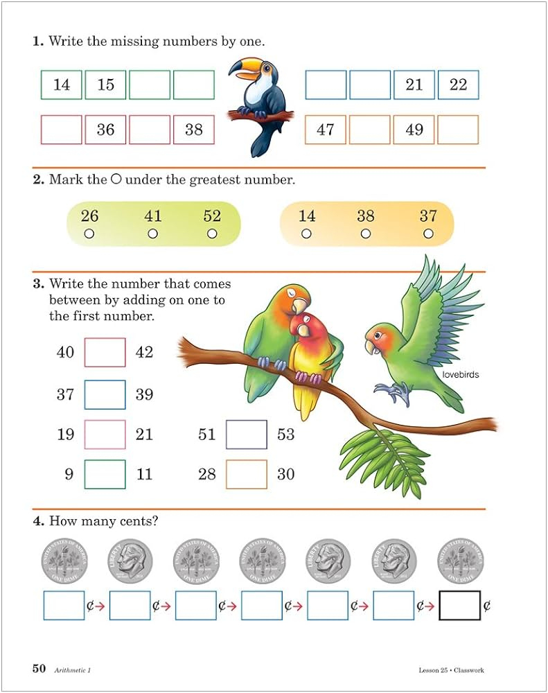 Abeka Arithmetic 1 1St Grade 1 Mathematics Student Work Text with Free Printable Abeka Worksheets