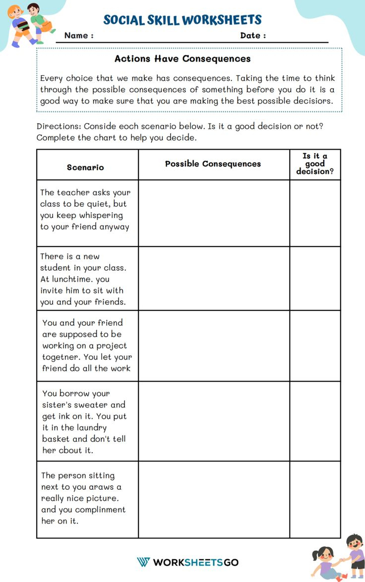 Actions Have Consequences Worksheets in Free Printable Actions And Consequences Worksheets