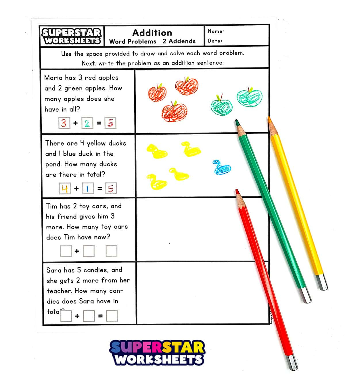 Addition Word Problems - Superstar Worksheets for Simple Word Problem Addition Worksheet