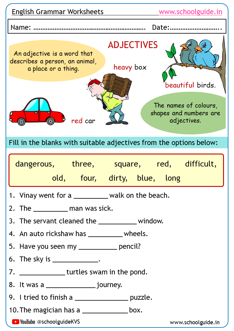 Adjectives Worksheets for Printable Grammar Worksheets For Grade 5