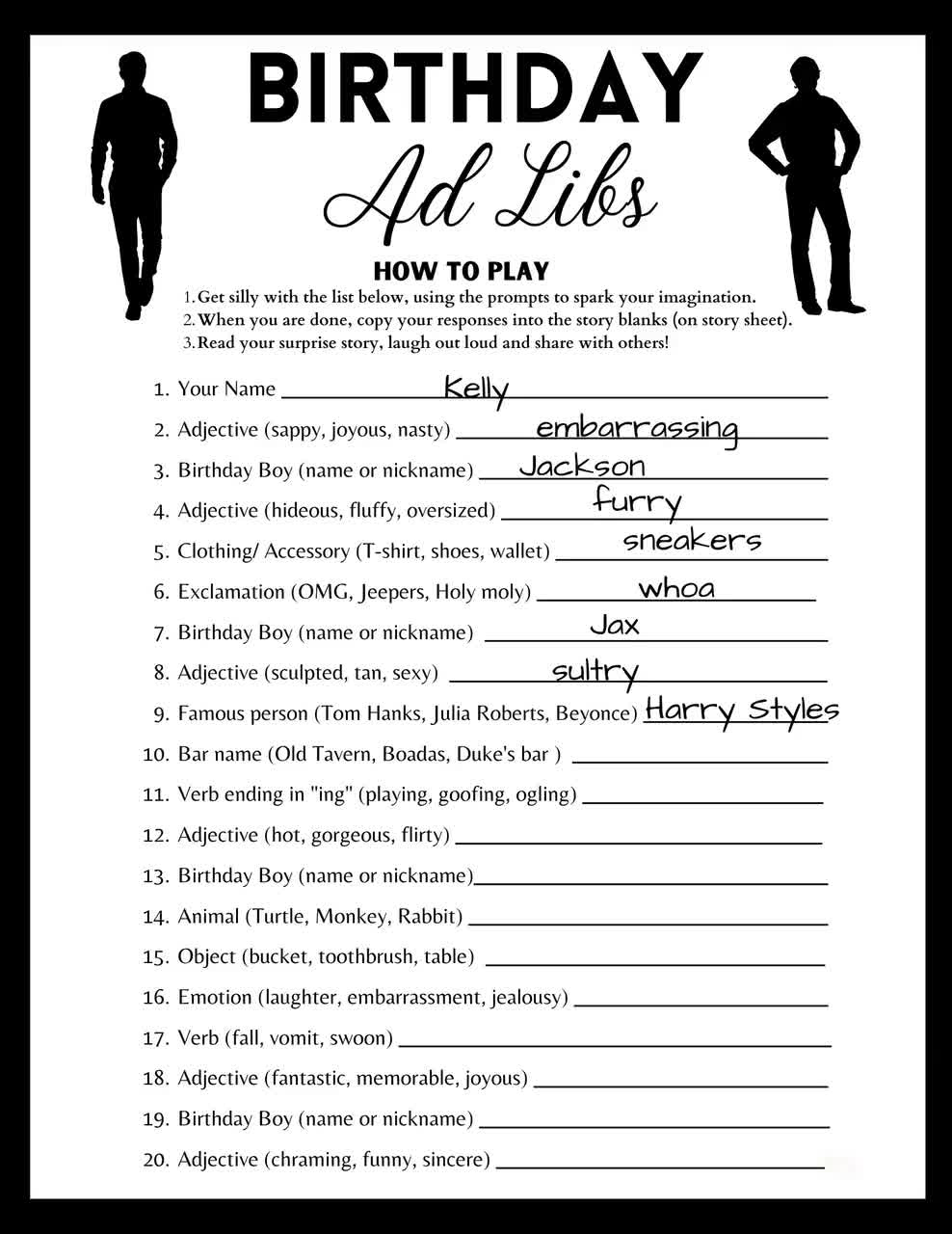 Adult Birthday Ad Libs Game Printable For Funny Story For Birthday Boy - Men Birthday Game Sheet - Instant Download within Birthday Mad Libs Printable Free