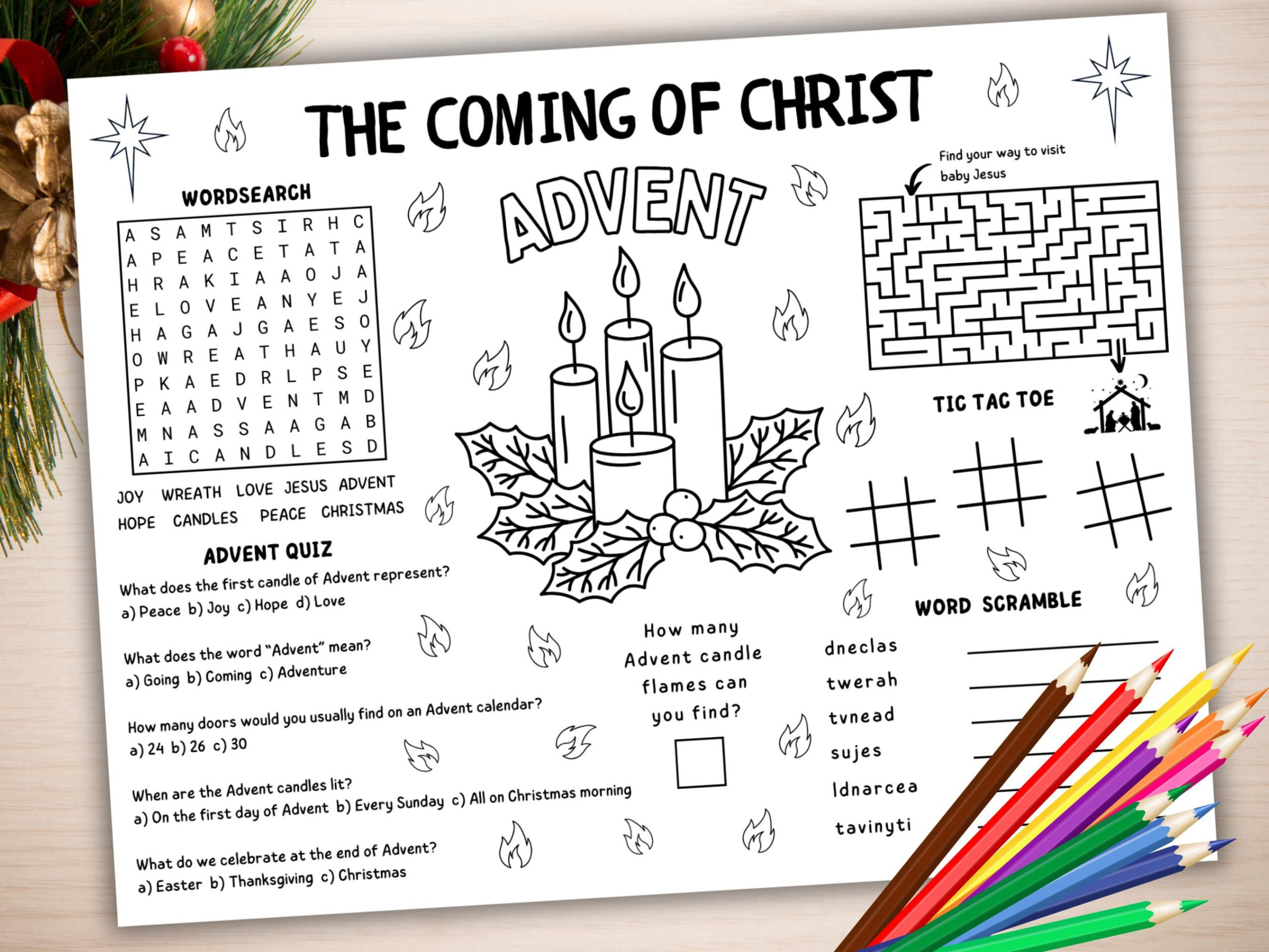 Advent Activity Placemat, Coloring Page Activity For Kids inside Free Printable Advent Worksheets