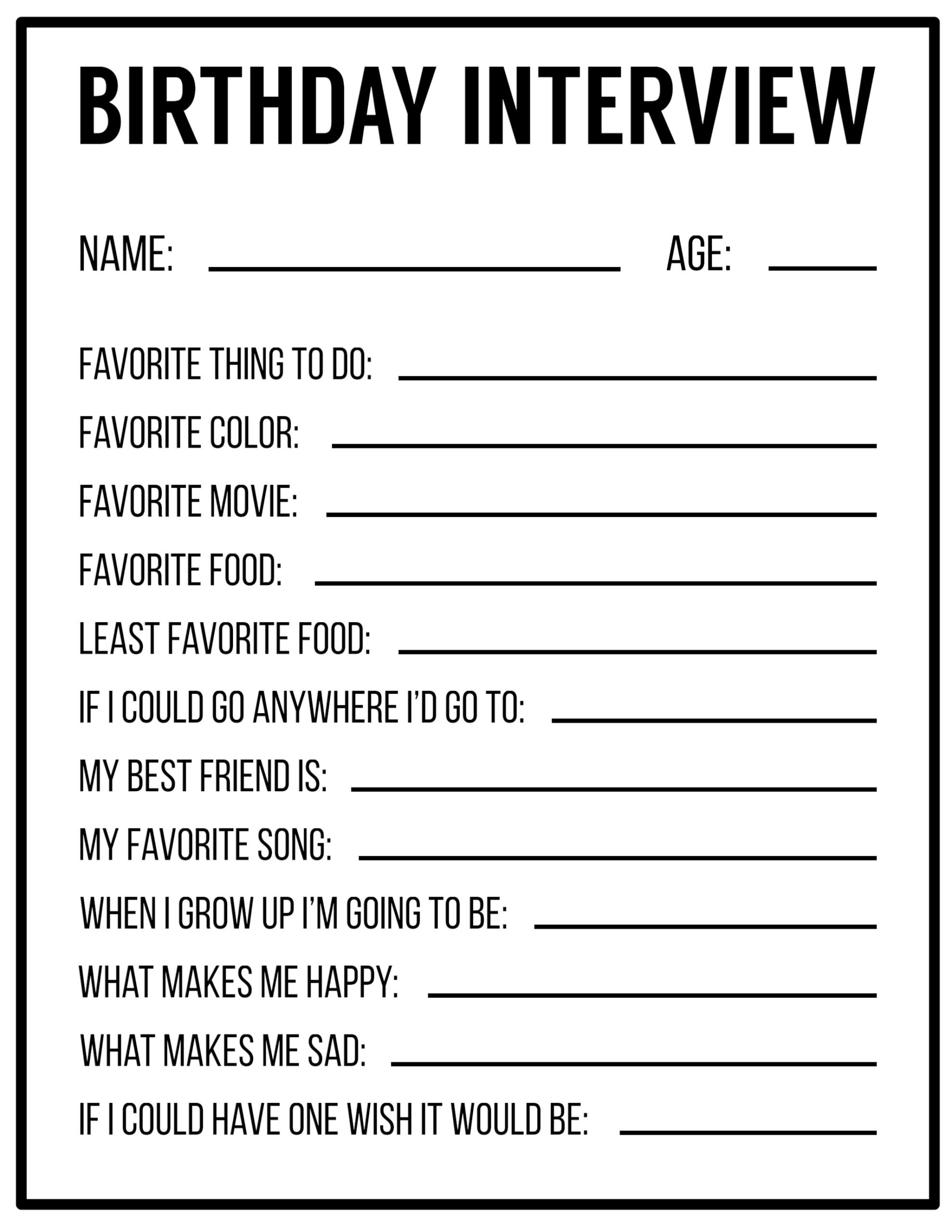 All About Me Printables {Interview Template} - Paper Trail Design with regard to Free Printable Birthday Interview Printable
