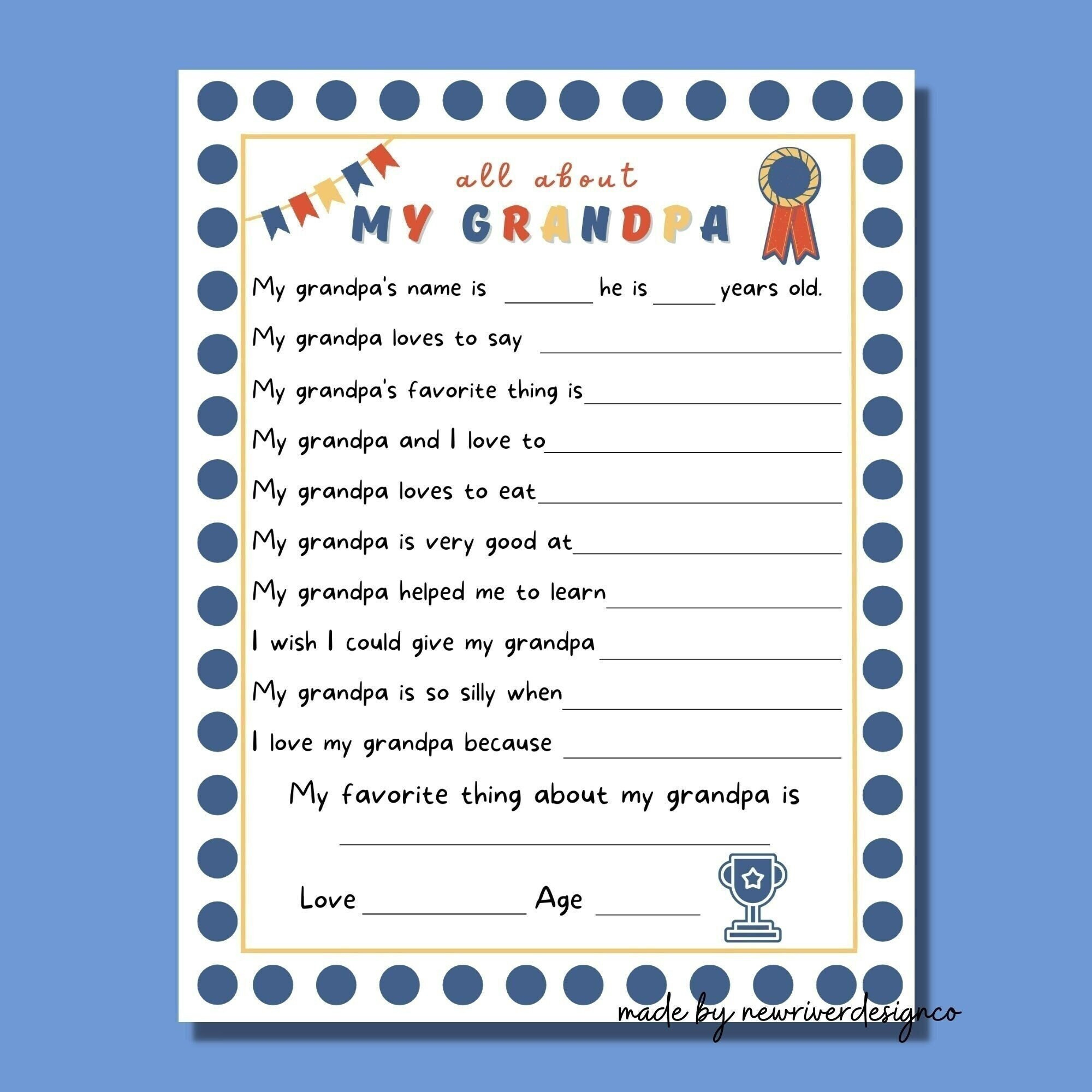 All About My Granddad, I Love My Grandpa Printable, Grandparent&amp;#039;S for All About My Grandparents Printable