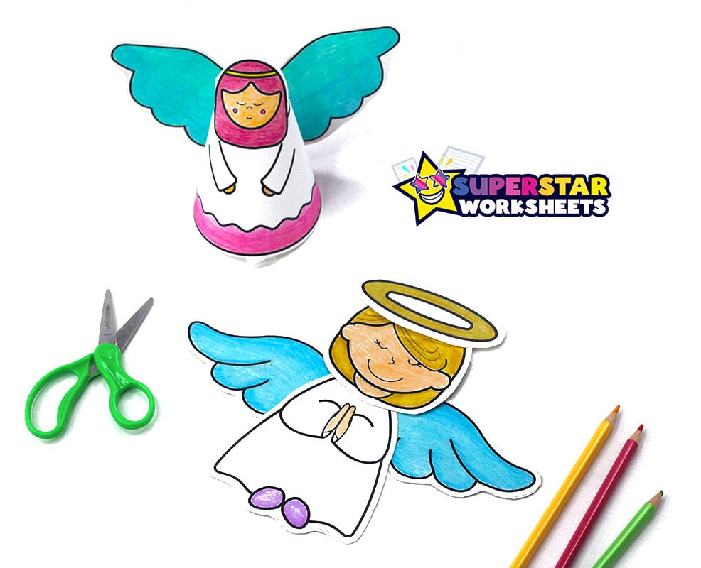 Angel Template (Free Printables) - Superstar Worksheets with 3D Angel Template Printable Free