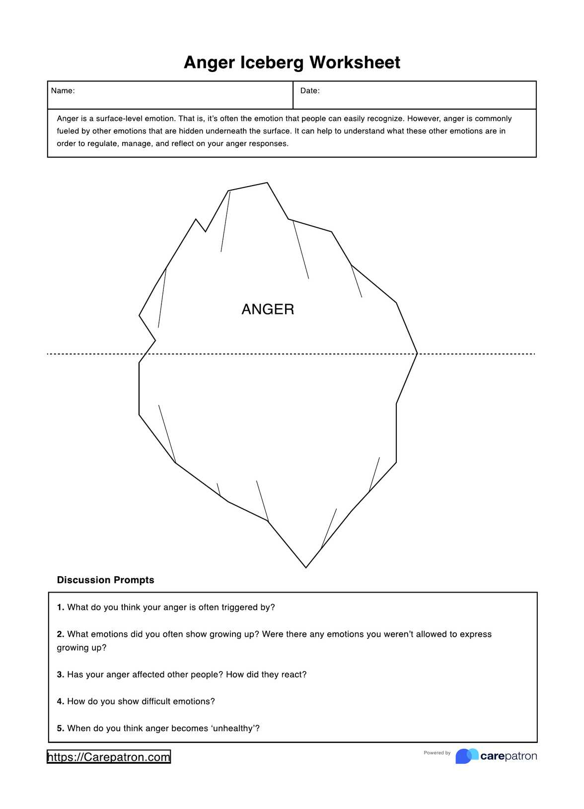 Anger Iceberg Worksheets with Free Printable Blank Anger Iceberg