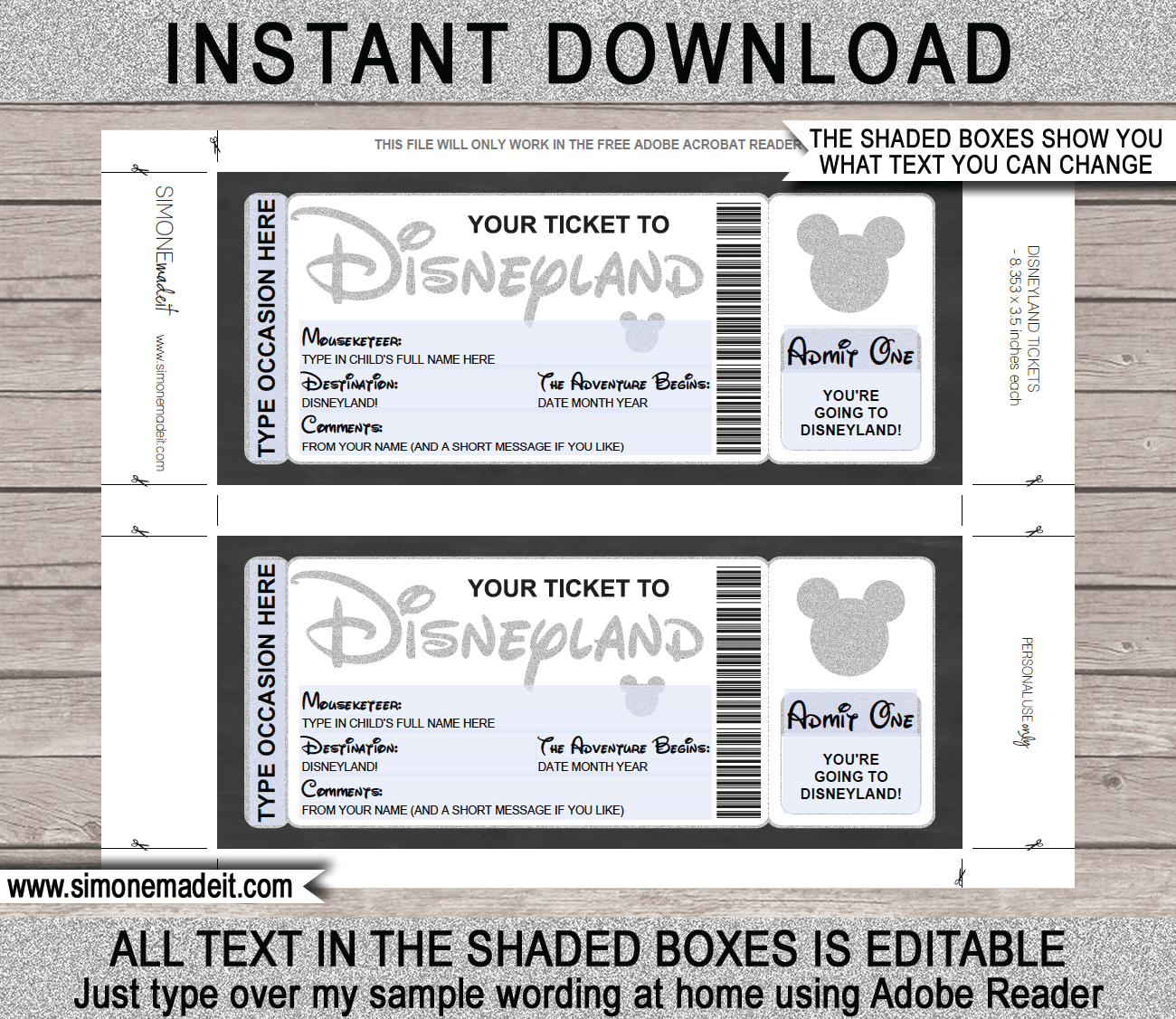 Any Occasion Surprise Trip To Disneyland - Glitter with regard to Printable Disney Ticket Template Free