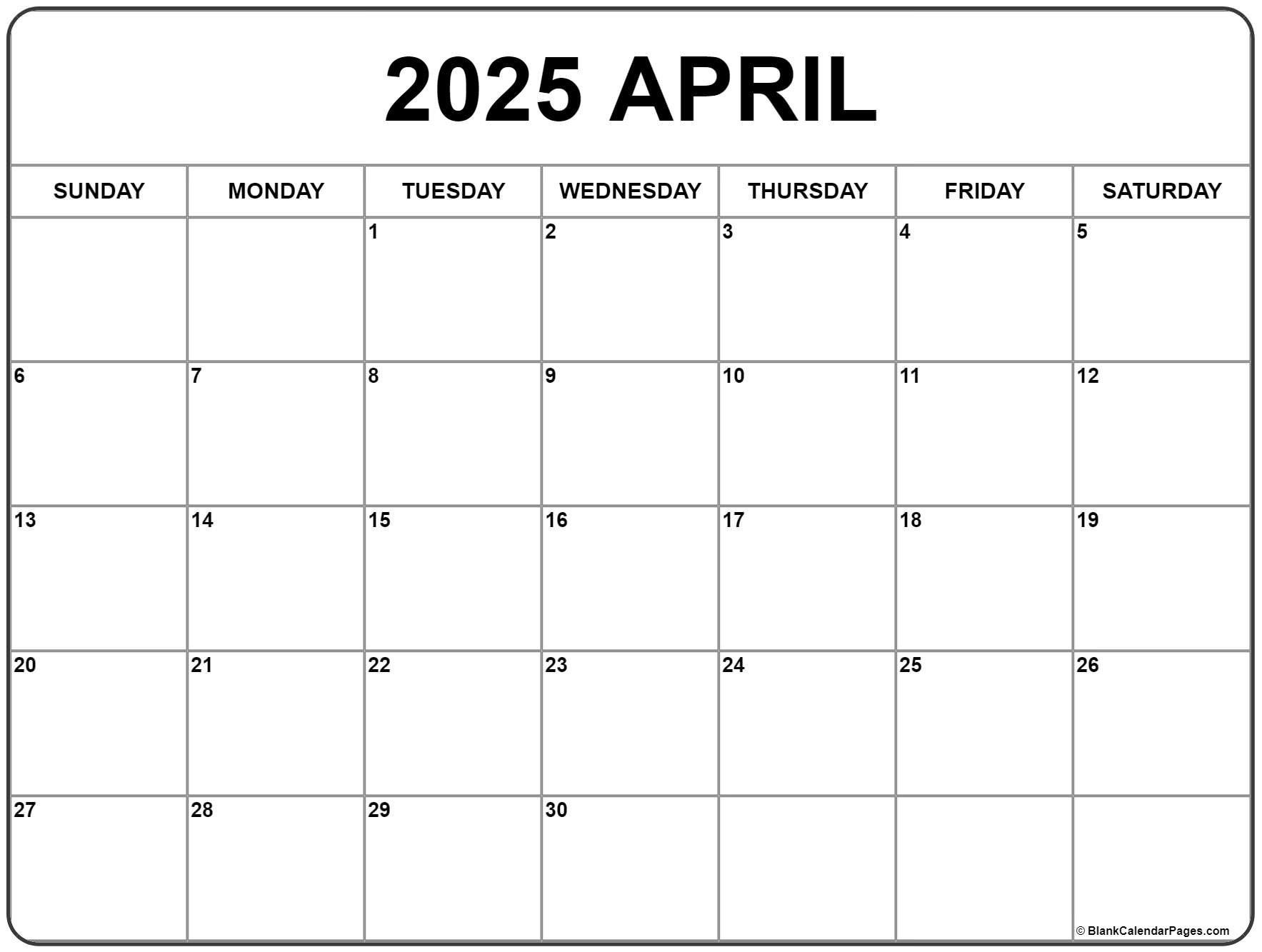April 2025 Calendar | Free Printable Calendars with regard to Free Printable April 2025