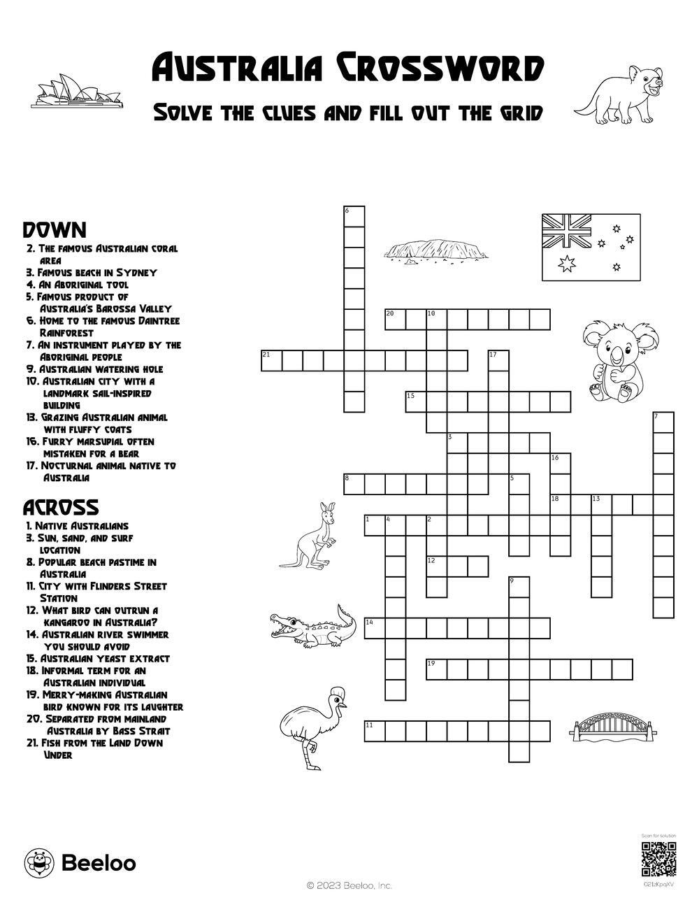 Australia-Themed Crossword Puzzles • Beeloo Printable Crafts And within Crosswords Printable