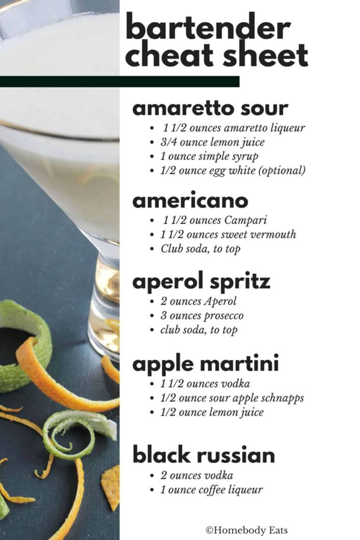 Bartender Cheat Sheet (Free Pdf): 45 Cocktails - Homebody Eats inside Free Printable Bartender Cheat Sheet