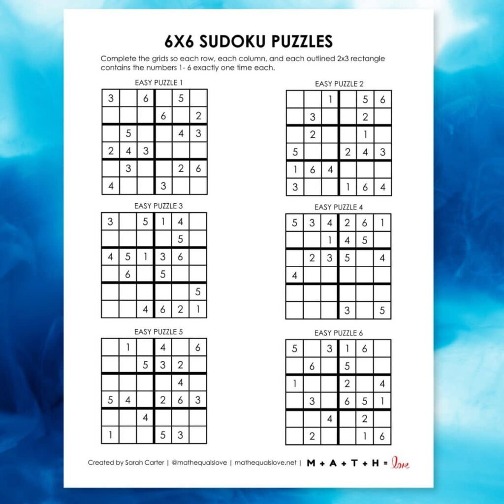 Beginner Sudoku 6X6 Printable Puzzles (Pdf) inside Free Printable Sudoku 6 Per Page