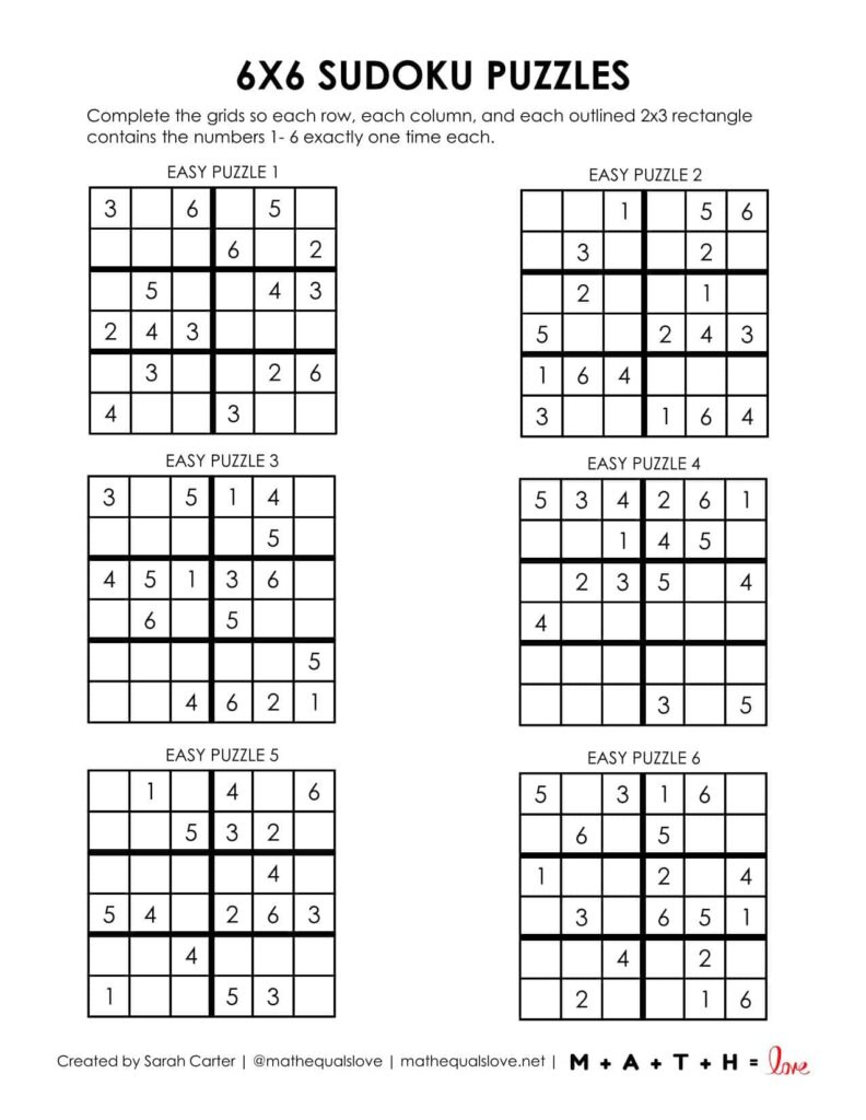 Beginner Sudoku 6X6 Printable Puzzles (Pdf) throughout Free Printable Sudoku 6 Per Page