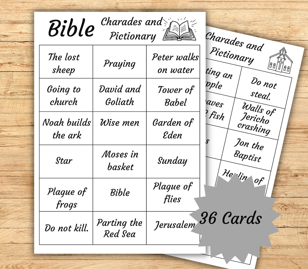Bible Charades, Printable Bible Pictionary Cards, Printable Bible in Bible Charades Free Printable