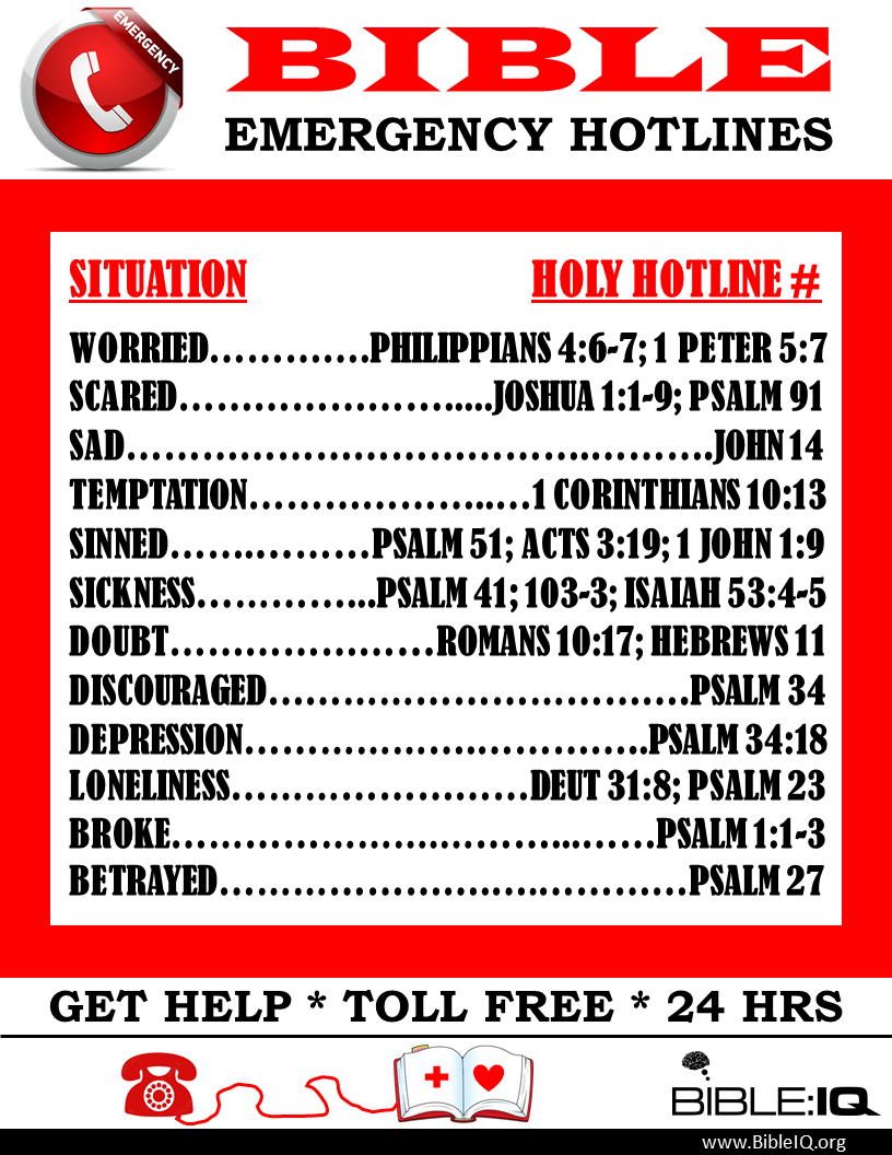Bible Hotline | Bible Iq pertaining to Free Printable Bible Emergency Numbers