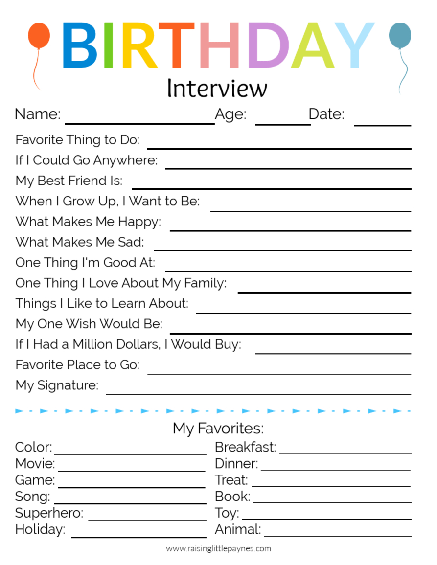 Birthday Interview Printable in Free Printable Birthday Interview Printable