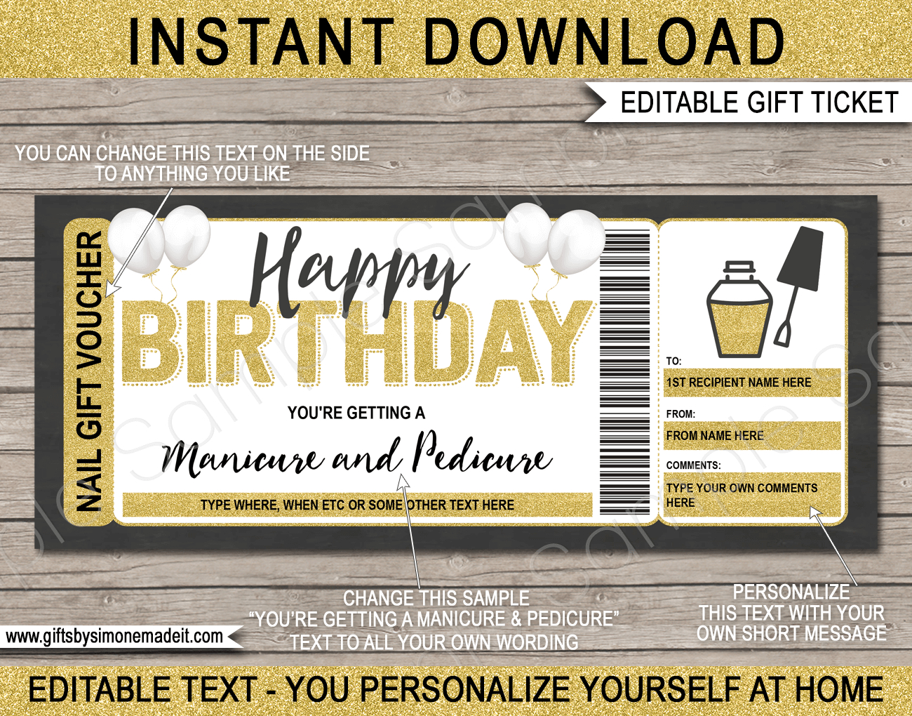 Birthday Manicure / Pedicure Gift Certificate Template pertaining to Free Printable Manicure Gift Certificate Template