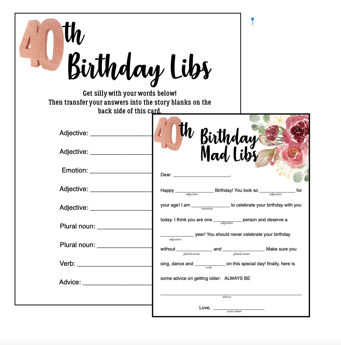 Birthday Party Activities | Mad Libs-Instant Download | Birthday in Birthday Mad Libs Printable Free