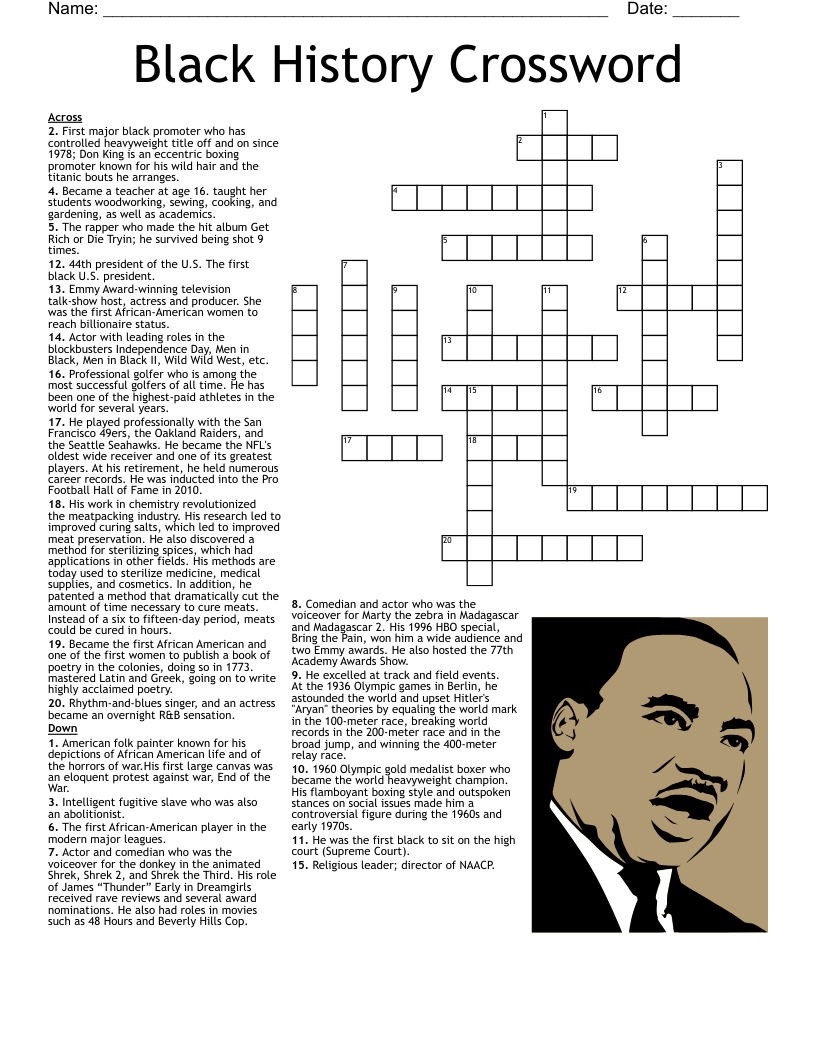 Black History Crossword - Wordmint with Black History Crossword Puzzle Printable