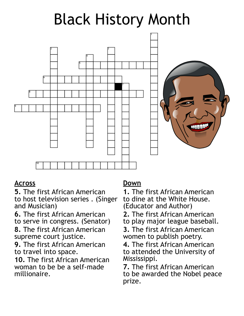 Black History Month Crossword - Wordmint within Black History Crossword Puzzle Printable