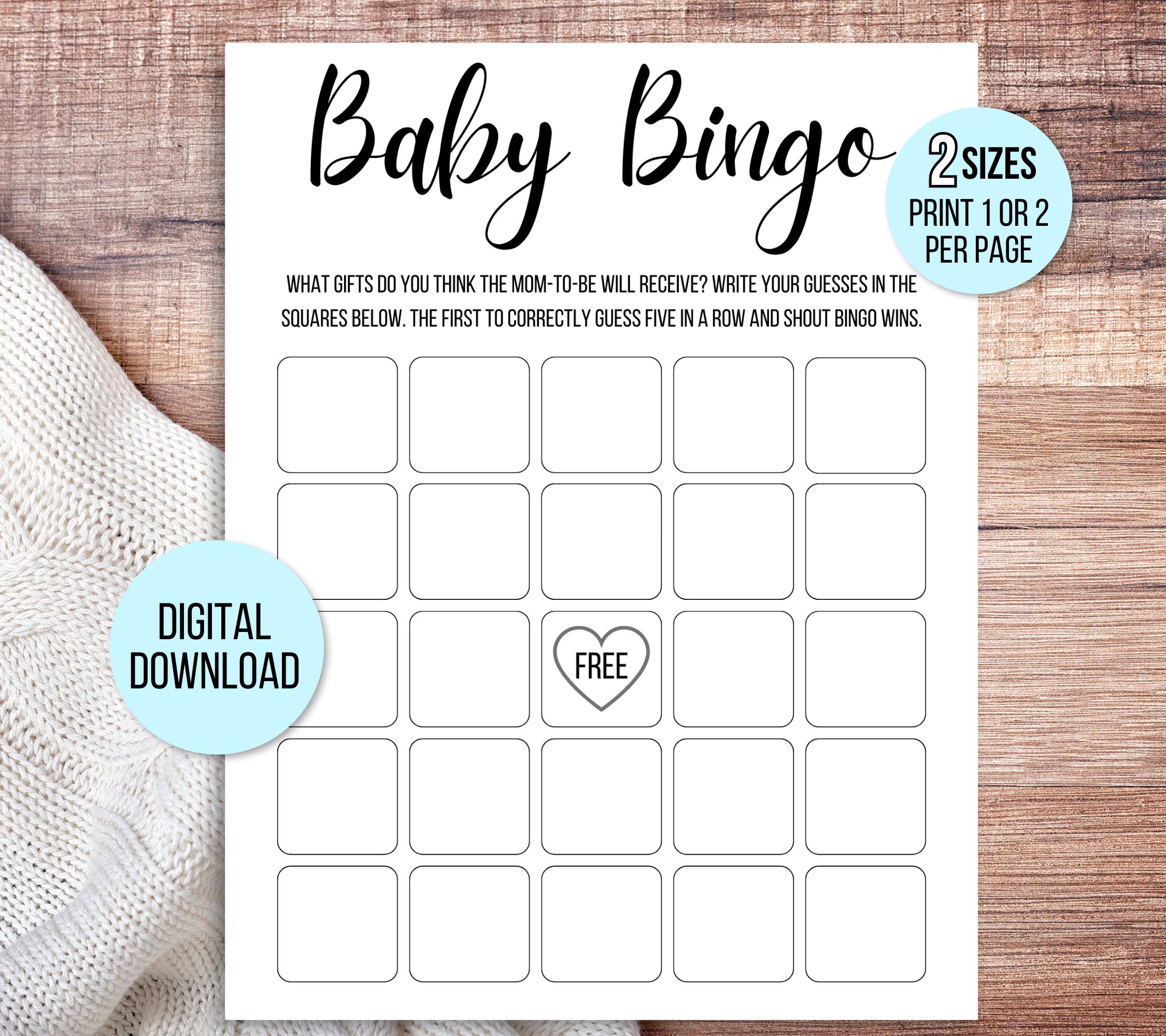 Blank Baby Shower Bingo Cards, Baby Bingo Game Cards, Baby Gift throughout Blank Baby Bingo Cards