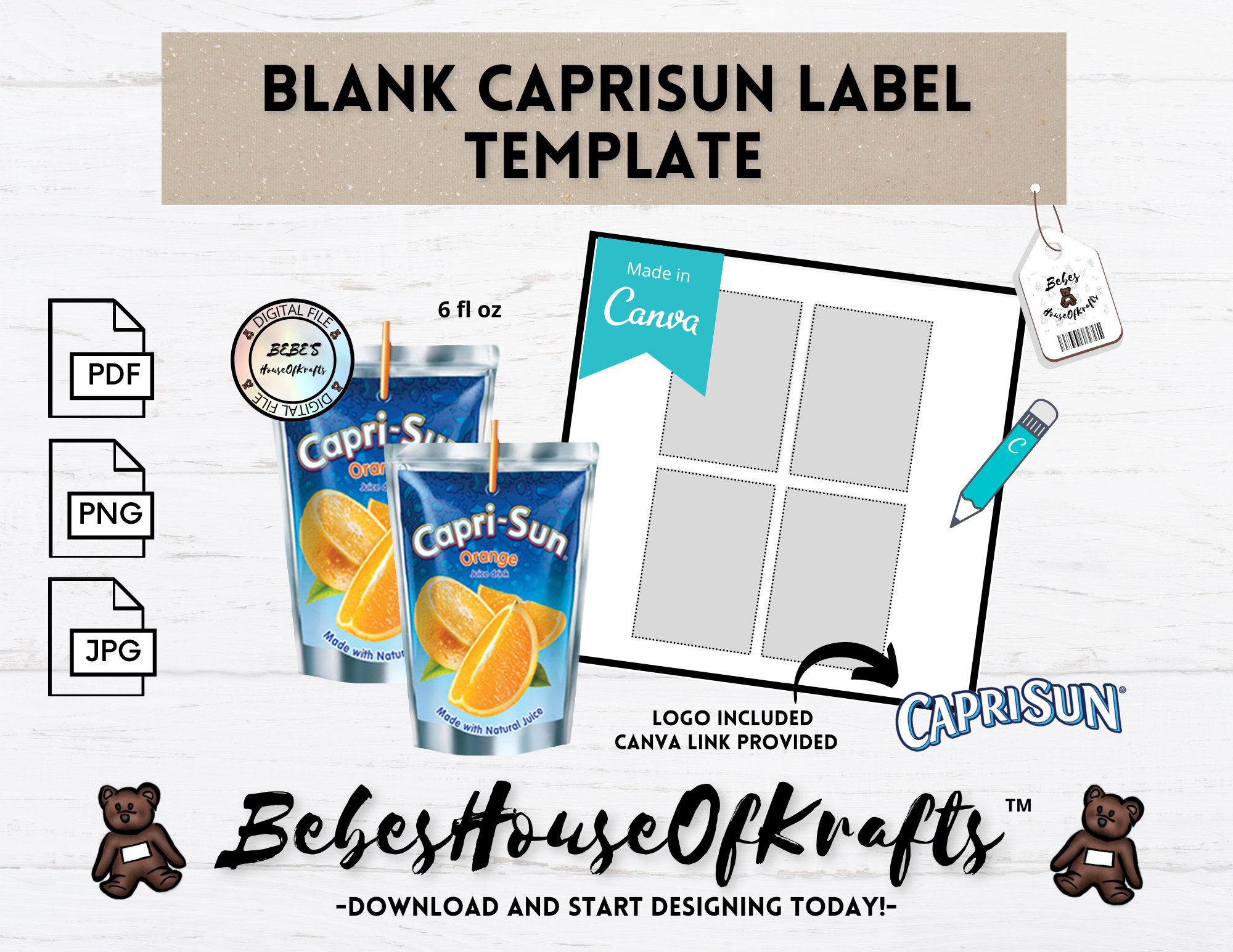 Blank Caprisun Label Template| Canva Template Link| Diy| - Etsy intended for Printable Capri Sun Template Free