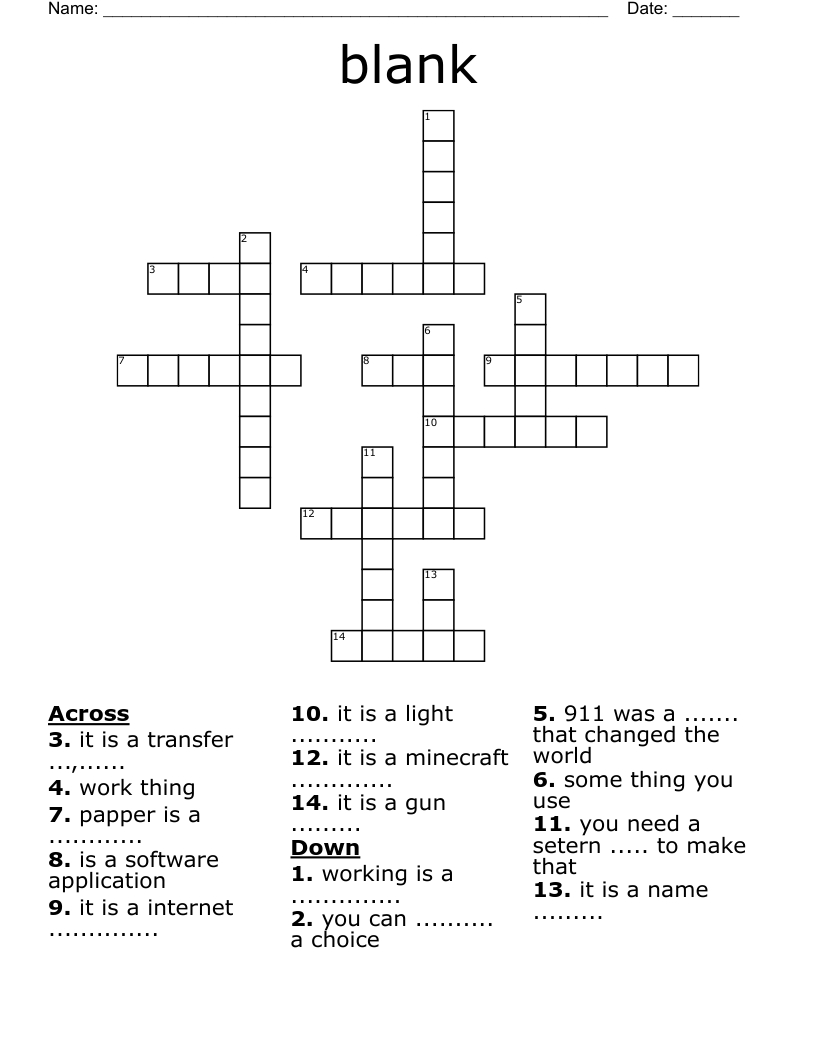 Blank Crossword - Wordmint intended for Crossword Fill In Printable