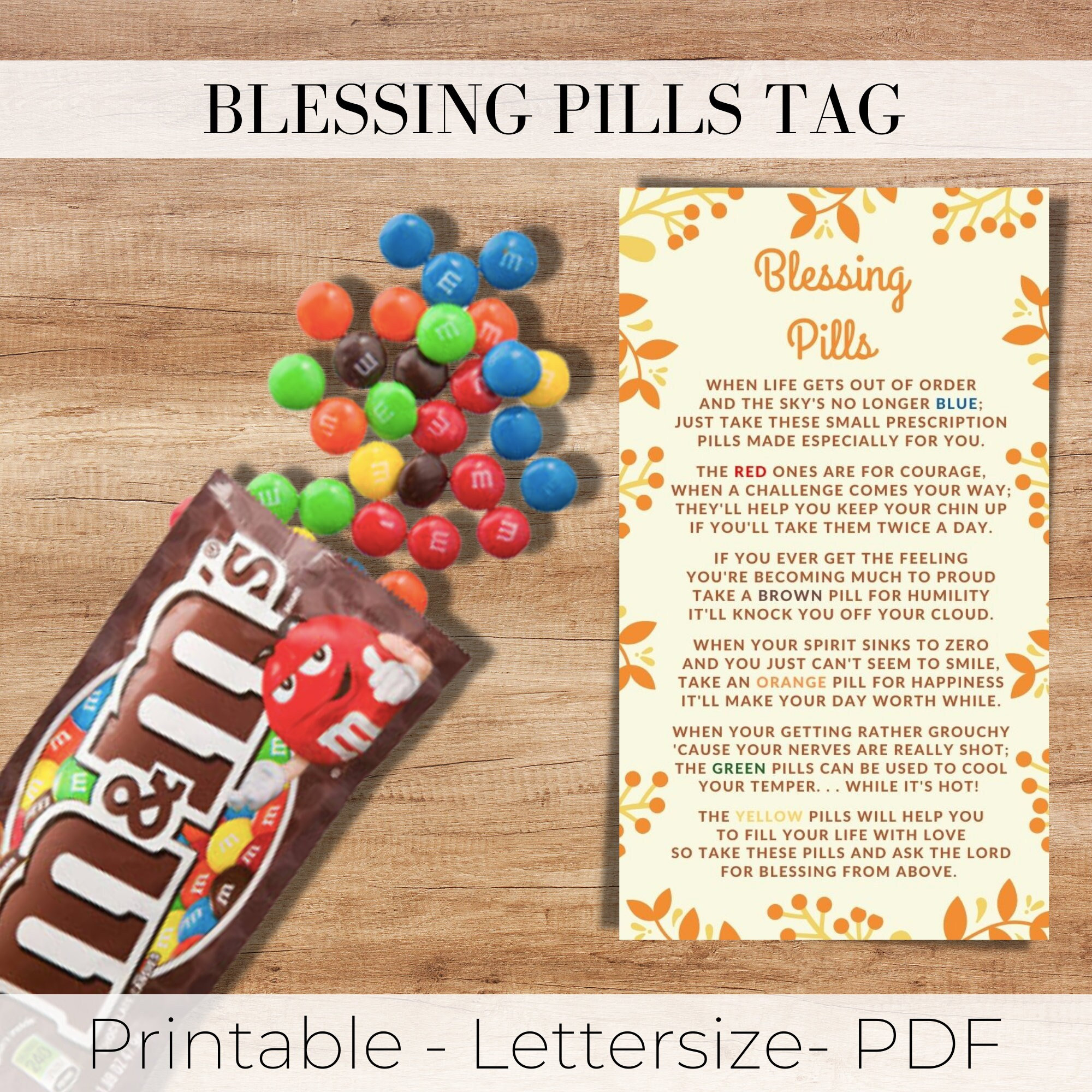 Blessing Pills Tag, M&amp;amp;M Tag, Harvest Tag, Printable Tag throughout M M Blessing Pills Free Printable