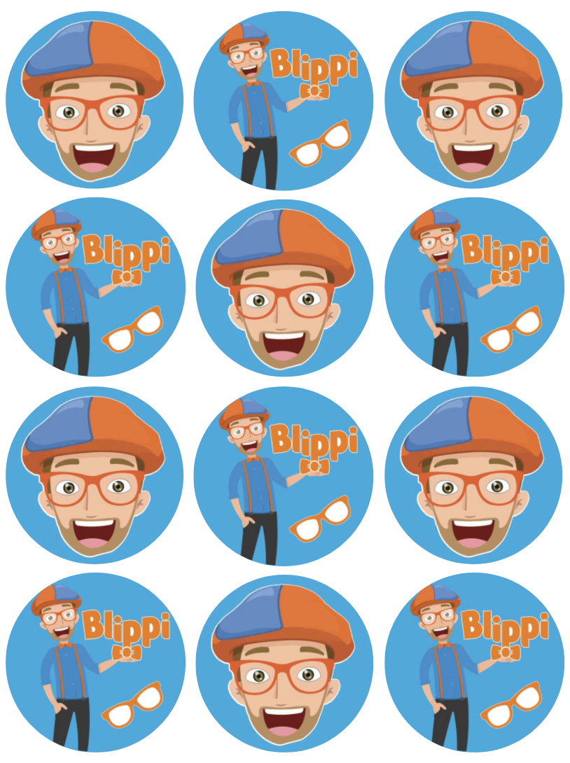 Blippi Edible Cupcake Topper 4Cm Round Uncut Images Decoration for Blippi Cake Topper Printable